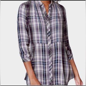 J Jill pintuck plaid tunic top shirt blue comfy purple blue black whit plus size